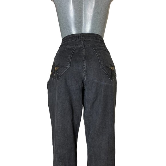 NYDJ Womens Jeans Tag 16 Black Straight Leg High-Rise W34L30 Stretch Embellished - Picture 5 of 11